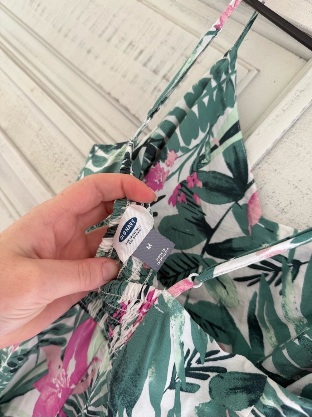 Old Navy Green and Pink Tropical Print Midi Dress - Picture 4 of 4